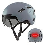 GOOFF Pilot S-Pedelec Helm in Grau - Schutz für schnelle E-Bike Fahrten – Fahrradhelm mit Visier und Licht – NTA 8776-zertifizierter Zweirathelm für Damen und Herren (Warmes Grau, L)