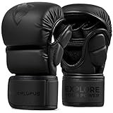 LIBERLUPUS MMA Handschuhe Sparring– Offene Handfläche für Sandsackhandschuhe, Kickboxen, Boxsack Training – Strapazierfähiges Kunstleder mit Handgelenkstütze (schwarz, S-M)