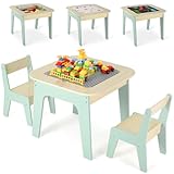 Clevich Kinder Tisch Stuhl Set, Kindersitzgarnitur, Stauraum, mit 2 PCS Stühlen, Kindersitzgruppe, Doppelseitiger Maltisch & Bauplatte, Packung mit 2 Stühlen, Kindermöbel für Kinderzimmer, Grün