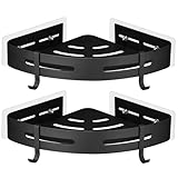 GRICOL Eckablage Duschkorb Duschregal ohne Bohren Duschablage Metall Mit 4 Haken Dusche Ablage Badregal mit Aufkleber Badezimmerregal für Bad und Küche 2 Etagen Schwarz