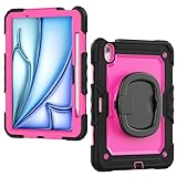 ZDJKAFREH Robuste, stoßfeste TPU-Hülle for iPad Air 11 Zoll 2024, Kinderhülle, 360 Grad drehbarer Griff, Ständerhalterung mit Displayschutzfolie + Schultergurt(Black Rose)