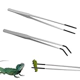 Prasacco 2 Stück Aquarium Pinzette Set, 27 cm Lange Pinzette aus Edelstahl Reptilien Futterpinzette mit Gummispitze Mehrzweck Gerade Pinzette und Gebogene Pinzette Set für Wasserpflanze, Reptilien