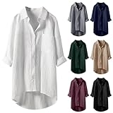Musselin Bluse Damen Oversized Langarm Hemdbluse Sommer Lässig Hemdbluse Modern Oberteile Baumwolle Leinenbluse Long Shirt Elegant Hemd Locker Langarmshirt Casual Musselinbluse Tuniken