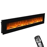 GLOW FIRE Elektrokamin mit Heizung und Kaminfeuer (Wandkamin) - elektrischer Kamin mit LED-Licht, Heizlüfter, Deko & Fernbedienung - zum Aufhängen an der Wand, max. 1500 W - Schwarz, 183 cm