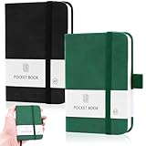 Aimeke 2 Stück A7 Notizbuch Notizblock Kleines Notizbuch mit Gummizugverschluss, Stifthalter Mini Taschen Journal mit 200 Seiten für Schule, Arbeit (Schwarz, Grün)