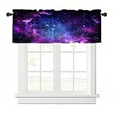 Treer 3D Sternenhimmel Scheibengardine Bistrogardine, 1 Stück Gardinen Kurz Vorhänge Verdunklungsvorhänge, Vorhang Blickdicht Waschbar Curtains für Küchen & Schlafzimmer (Lila,137x45cm)