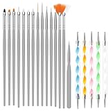 URAQT 20 Stück Nagel Pinsel Set, Nagel Pinsel, Nageldesign-Stifte Brush, Acryl Nagel Kunst Pinsel mit Dotting Tools,für gelnägel UV-Gel Nageldesign Nail Art (Grau)