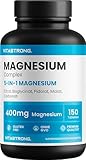 MAGNESIUM KOMPLEX 400mg - 5 in 1 Magnesium Hochdosiert - Magnesiumbisglycinat + Magnesiumcitrat + Magnesium Malat + Pidolat und Carbonat – Optimale Bioverfügbarkeit