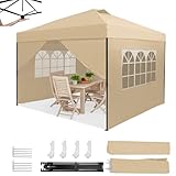 Homedemo Pop Up Pavillon 3x3 Khaki, Faltpavillon 3x3 Wasserdicht Stabil Winterfest, UV-Schutz 50+ Faltbarer Pop up Pavillons, Höhenverstellbar partyzelt, Gartenpavillon für Party