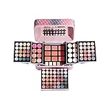 LZPCarra Lidschatten-Make-up-Box, 82 Farben, Lidschatten und Lippenstift, Hochglanz-Puderkuchen und andere Funktionen, multifunktionaler Lidschatten Augenbrauen Set Schminken (Pink, One Size)