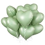 Herzluftballons Grün, 10 Stück Sage Grün Folienballon Herz, Grün Herzluftballons Helium Hochzeit 18 Zoll Herz Folienballon Deko Valentinstag für Hochzeit, Geburtstagsfeier, Dschungel Party Deko