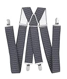 axy® Herren Hosenträger breit 3,5 cm mit 4 Starken Clips X-Form HT352 (Grau-weiße Punkte)