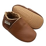 mepiq Krabbelschuhe Braun Lauflernschuhe lederpatschen Jungen Mädchen Weicher Leder Kleinkind rutschfeste Lederschuhe Braun 6-12 Monate