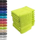 10er Set Waschhandschuhe Waschlappen Apfelgrün 16x21 cm | 100% Baumwolle Frottier | Oeko-TEX® Standard 100 | Premium Qualität 500 g/m²