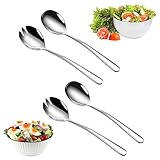 QEEROYO 4 Stück Salatbesteck Edelstahl, Salat Besteck, Salatbesteck, Servierbesteck, Göffel Edelstahl, Salatbesteck Set aus Edelstahl, Salatgabeln aus Edelstahl, Salatgabel, Servierlöffel, 19.5x4.6cm