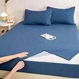 Morbuy Matratzenschoner mit Reißverschluss, Matratzenauflage Wasserdicht Mikrofaser Matratzenschoner Boxspringbett Matratzenbezug für bis 25 cm Matraze (FA11 Dunkelblau,200x220+25cm)