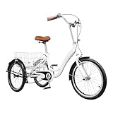 QIERF 20 Zoll Dreirad für Erwachsene, Dreirad Fahrrad, Lastenfahrrad Höhenverstellbares mit Einkaufskorb für Erholung, Einkaufen, Picknicks, Reisen,Belastung 110kg