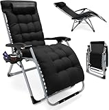 Garten Liegestuhl Klappbar,Sonnenliege Klappbar, Liegestuhl, Extra groß Gartenliege,Extra Breit 72cm Klappbare Gartenliege, für Patio-Garten-Strand-Pool, mit Kissen-Unterstützung 200kg (Schwarz)