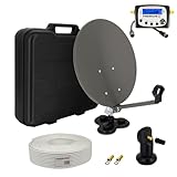 Premium X Camping SAT Anlage Satelliten-Schüssel Single LNB 10m Antennen-Kabel F-Stecker Sat-TV-Signalfinder kompakt im Koffer