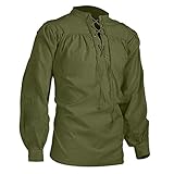 Herrenhemd mit Schnürung, mittelalterliches Vintage-Stil, Disco-Rüschenhemd, Rüschen, mit Manschettenknöpfen, Henley-Hemd, kurzes Hemd, Bluse, viktorianische Cosplay-Kleidung, Gothic-Steampunk-Shirt