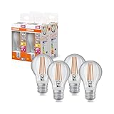 Osram LED Star Classic Lampe mit Bewegungssensor und Tageslichsensor, Kolbenform, 7.3 W / 806 lm, EEK A, warmweißes Licht (2700 K), aus klarfarbenem bleifreiem Glas, E27, 60mm DM,4-Pack