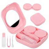 Kontaklinsenbehälter, Kontaktlinsen Aufbewahrung, Kontaktlinsenhalter mit Spiegel, Kontaktlinse Kasten, Tragbar Kontaktlinsenbehälter Reise Kontaktlinsenetuis, für Reisen zu Hause im Freien (Pink)