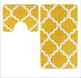 Badematte und WC-Vorleger, rutschfest, gestreift, geometrisches Muster, Ockerfarben, 2-teilig