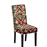 Odot Weihnachten Stuhlhussen mit 2-8 Stühlen Set, Rot Stretch Esstisch Stuhlhussen Hussen Waschbarer Stuhlbezug Sesselbezug für Weihnachtsfeier (Rot Grüner Ball 1,6er Set)