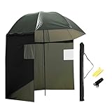 Wiltec Angelschirm 250cm mit Seitenwand und zwei Sichtfenstern Schirmzelt als Windschutz beim Angeln Regenschirm Angel Schirm Zelt Sonnenschirm