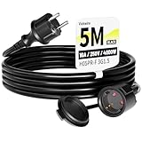Vickwire Gummi Verlängerungskabel 5m außen Kabel Kabelverlängerungen mit Schutzkontakt Stecker Schuko Verlängerung 16A/250V, Schwarz, H05RR-F 3G1,5 mm²