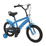 ACROSSPART 14 Zoll Kinderfahrrad, Fahrrad für Jungen und Mädchen mit Stützrädern und Duales Bremssystem, Höhenverstellbares Kinderfahrrad ab 3 Jahre für Schulung, Outdoor Reiten (Blau)