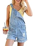 Roskiky Damen Jeans Jeanslatzhose Overalls Rompers Schnallenriemen Jeanshose Hellblau Größe XL