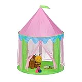 Relaxdays Spielzelt Prinzessin, für Kinder, Prinzessinnenschloss Indoor, HD 135x102 cm, Kinderzelt 4 Eingänge, grün/rosa