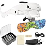 ARTDOT Lupe mit Licht als Diamond Painting Zubehör, USB Ladung mit 4 LED Licht & 2 Einstellbarer Helligkeit Lupenbrille mit Licht für Brillenträger, Kopflupe für Modellbau Juweliere