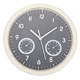 Vaguelly Wanduhr mit Hygrometer und Thermometer Batteriebetrieben Weißer Gehäuse und Grauem Ziffernblatt Leise für Wohnzimmer Büro und Badezimmer Präzise Messung von Temperatur und