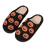 Outlet Angebote, Halloween Hausschuhe Damen Herren - Plüsch Winter Flauschige Pantoffeln Wärme Weiche Kürbis Hüttenschuhe Anti Rutsch Lustige Spooky Slides Kuschelige Paare Slippers, 37-45