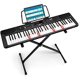 LEKATO Keyboard Piano 61 Tasten mit Ständer, Digital Piano mit Halterung, Elektronisches Keyboard für Einsteiger, Beleuchtete Tasten, LED-Anzeige, Lernmodi, Notenständer, Schwarz