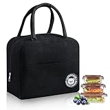 Lunchtasche, Lunch Bag,Thermische Picknicktaschen, Faltbare KüHltaschen, Tragbare Lunchbox Taschenhalter KüHltasche für Arbeit Schule Unterwegs Office und Picknick (Schwarz)