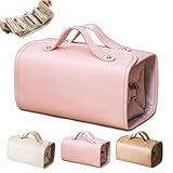 wasserdichte Make-up-Tasche Aus Leder,Tragbare wasserdichte Organizer,Abnehmbare Kulturbeutel,4in1 Große Kapazität Reise Kosmetiktasche,Faltbar Kulturbeutel Mit Mehreren Fächern (Rosa)