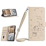 Kainevy Handyhülle für iPhone 8 Plus Hülle mit Band Kartenfach Standfunktion, Magnet Schnalle Klapphülle Brieftasche PU Leder Stoßfest Schutzhülle Flip Süße Katze Case Lila (Apricot)