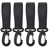Kinderwagen Haken Clips, 4 Stück Buggy-Clips Träger Kinderwagen Haken, Taschenhalter aus Kunstoff, bag hooks for stroller, kinderwagen clips für taschen, rucksack (Schwarz)