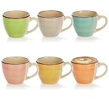 com-four® 6x Espressotassen aus Keramik bis 125 ml - Bunte Mokkatassen - handgefertigte kleine Kaffeetassen für Espresso, Mokka und Ristretto (06 Stück - grün/orange/rosa/blau/gelb/grau)