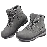 Wanderschuhe für Damen, Arbeitsstiefel, Wanderstiefel, wasserdicht, wadenhoch, Schnürstiefel, leicht, rutschfest, Outdoor, Trekking, grau, 38 EU