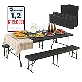 Albatros Bierzeltgarnitur 3-teilig – Tisch & 2 Bänke klappbar – Rattan-Optik, wetterfest, 10 Personen – Outdoor Sitzgruppe, 182 cm, belastbar bis 500 kg, schwarz
