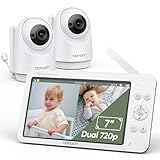 bonoch 7 Zoll Babyphone mit 2 Kameras, 720p Video Babyphon Hone WLAN, 6000mAh Akku 23hrs, Nachtsicht, Beidseitige Audiofunktion, Remote-PTZ, VOX-Modus, Temperatursensor, 8 Schlaflieder