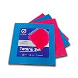 DONATIF Gymnastikmatte Tatami – Puzzle-Teppich 4 Pack 100 x 100 x 4 cm – Bodenbelag aus EVA – Fitnes-Matte – Bodenbelag gegen Rauma (Rot/Blau)