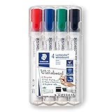 STAEDTLER Whiteboard-Marker Lumocolor, Rundspitze ca. 2 mm Linienbreite, Set mit 4 Farben, hohe Qualität Made in Germany, trocken und rückstandsfrei abwischbar von Whiteboards, 351 WP4