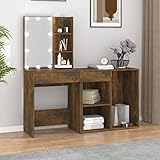 ShGaxin Schminktisch mit LED, mit Schrank, Eiche Rauchholz, Aufbewahrung, Schminktisch