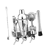 TOPPERFUN 12Stücke Cocktail Shaker Teilig Professionelles Barkeeper Zubehör mit Eiszange Mischlöffel und Messbecher für Bar Restaurant und Zuhause Lebensmittelechtes