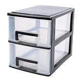 Cocoarm Durchsichtiger Kunststoff-Schubladenbehälter-Organizer, Staubdicht, 2-stöckige Schreibtisch-Aufbewahrungsbox mit Schiebeschubladen für Büro, Zuhause und Arbeitszimmer (Mittlere Größe, 2